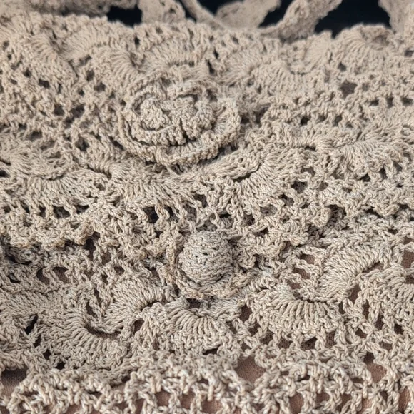 Handcrafted Vintage Crochet Tan Shoulder Strap Purse - Picture 2 of 6